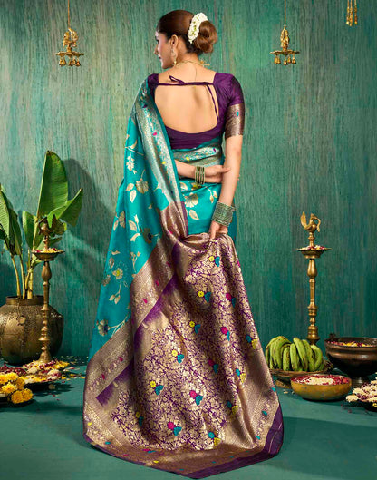 Rama Blue Silk Woven Banarasi Saree