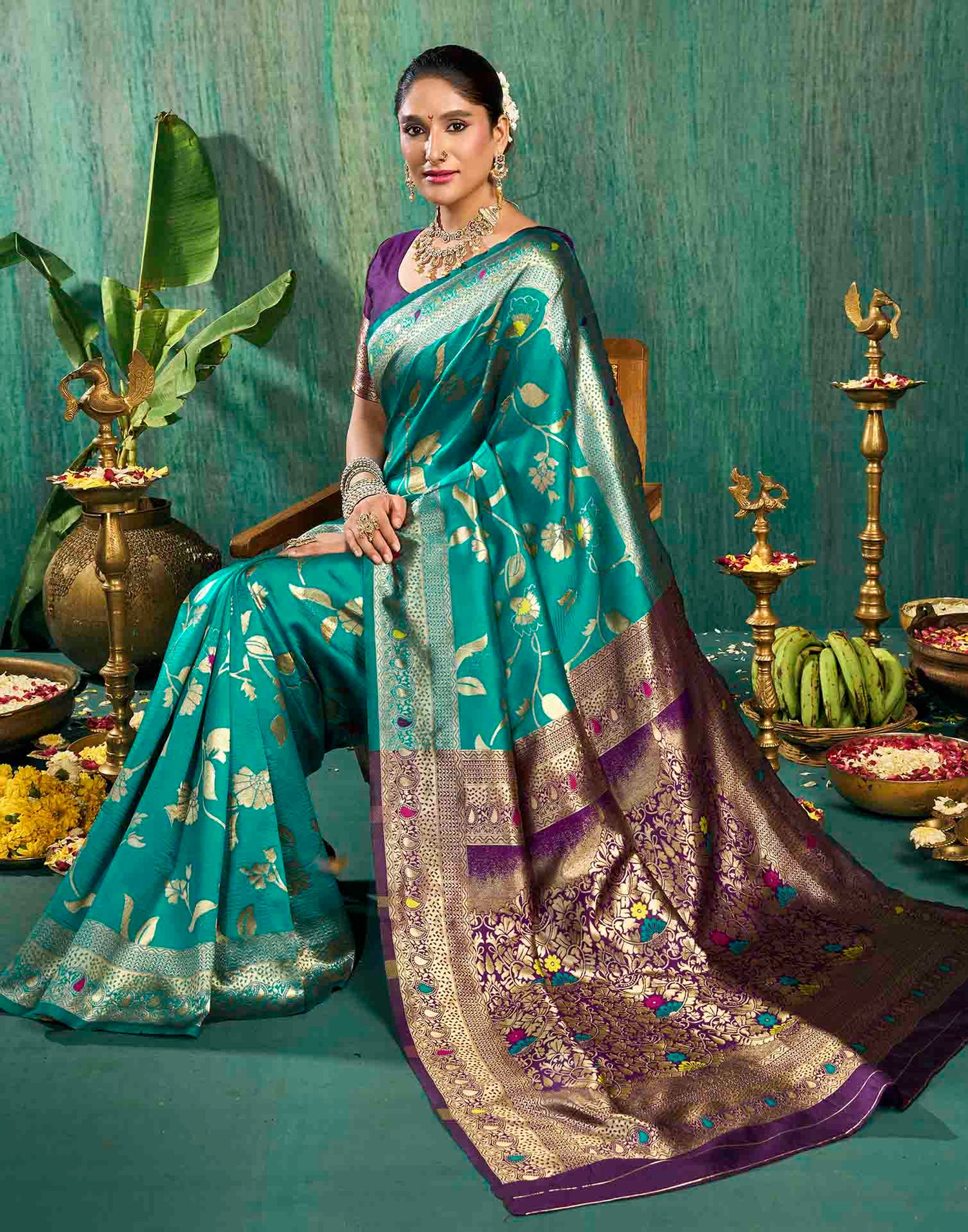 Rama Blue Silk Woven Banarasi Saree