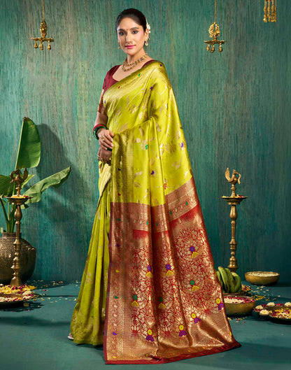 Lime Green Silk Woven Banarasi Saree