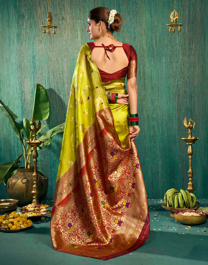 Lime Green Silk Woven Banarasi Saree