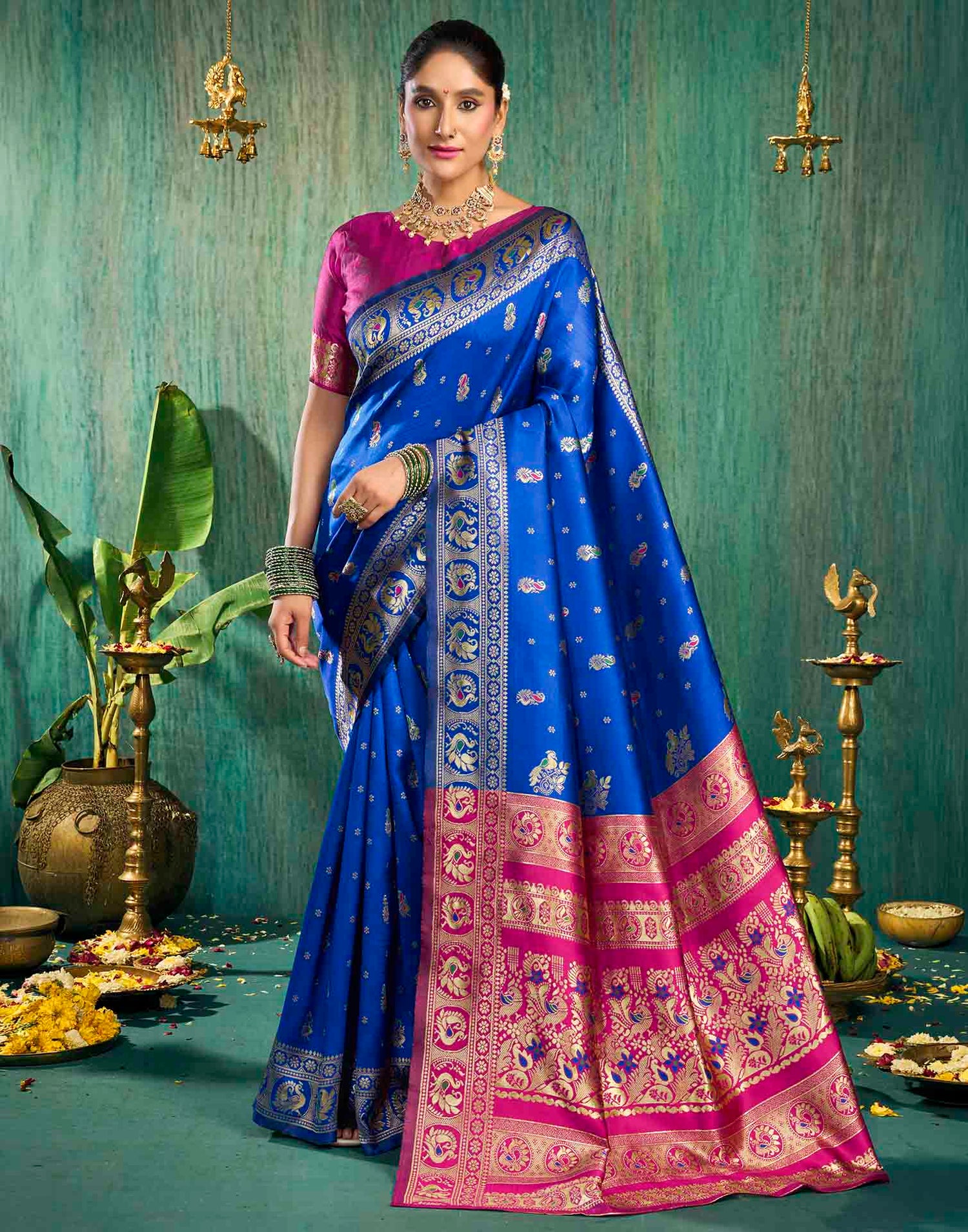 Royal Blue Silk Woven Paithani Saree