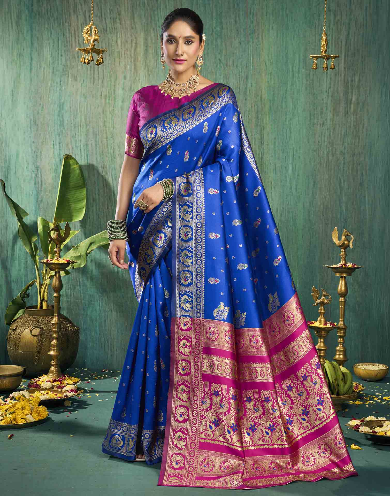 Royal Blue Silk Woven Paithani Saree