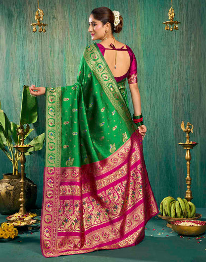 Parrot Green Silk Woven Paithani Saree