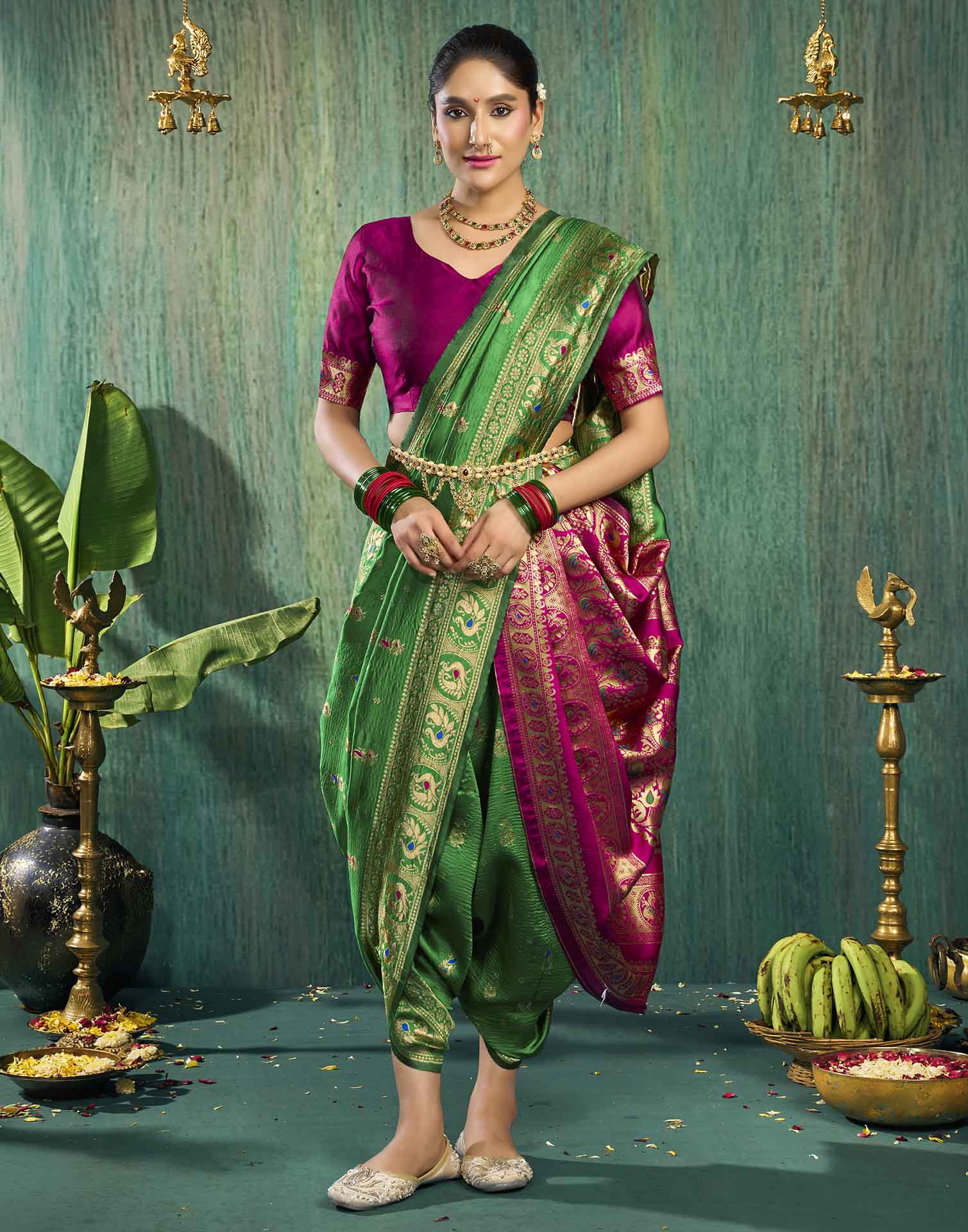 Parrot Green Silk Woven Paithani Saree