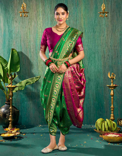 Parrot Green Silk Woven Paithani Saree