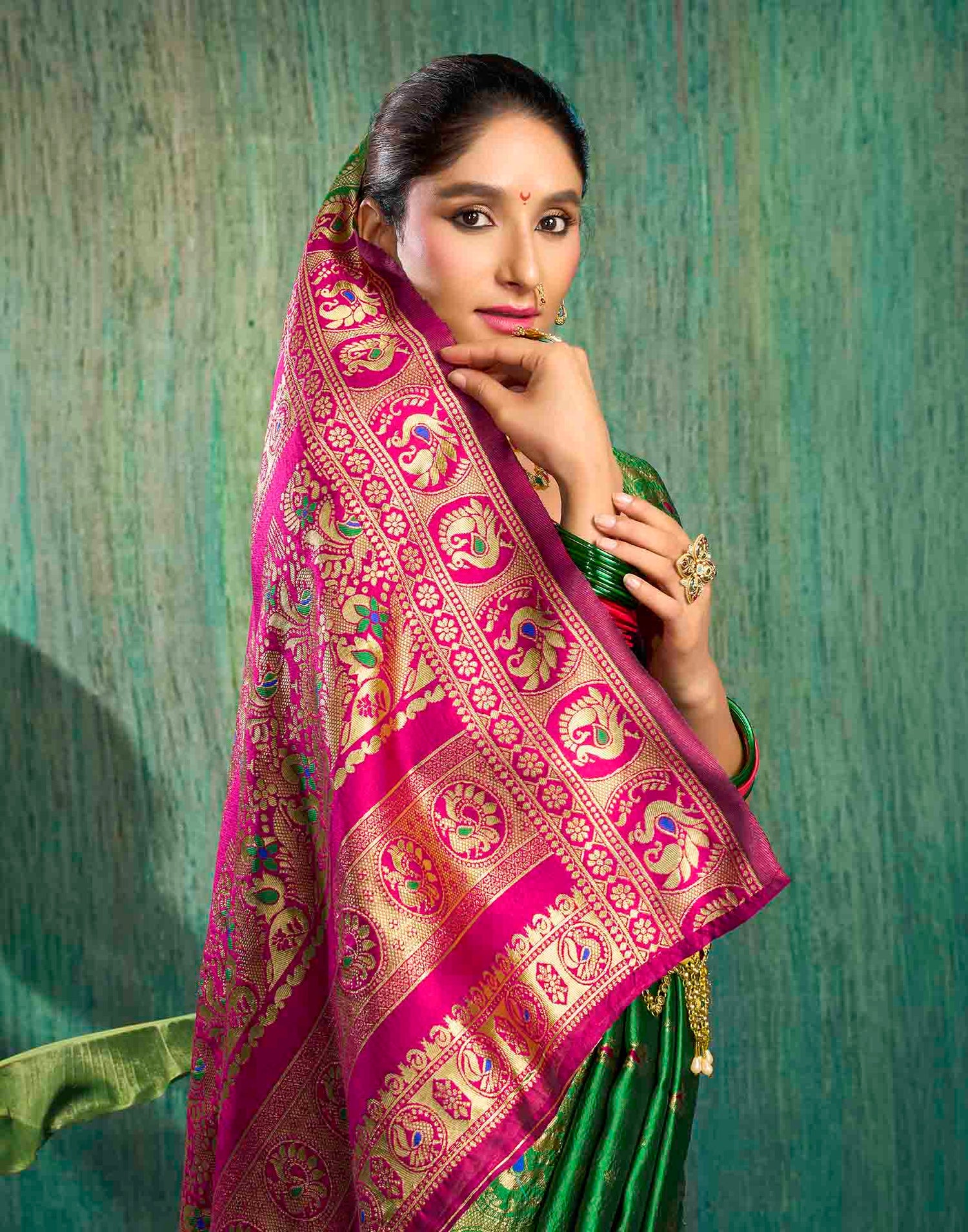 Parrot Green Silk Woven Paithani Saree
