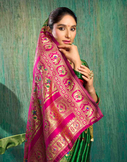 Parrot Green Silk Woven Paithani Saree