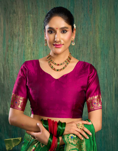 Parrot Green Silk Woven Paithani Saree