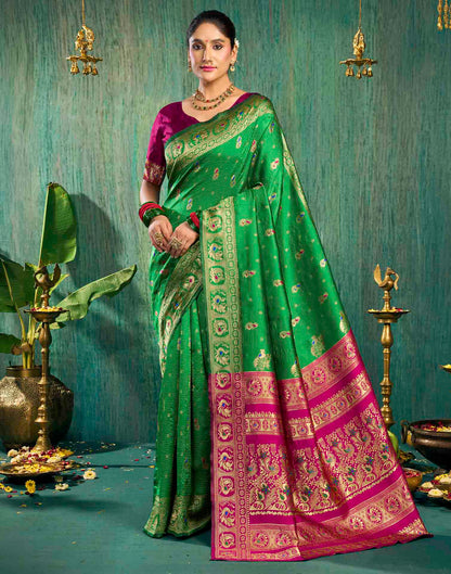 Parrot Green Silk Woven Paithani Saree
