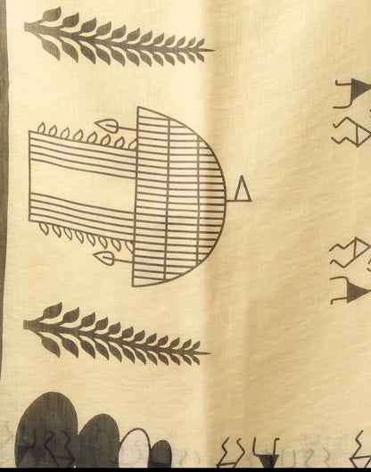 Cream Cotton Printed Printed Saree
