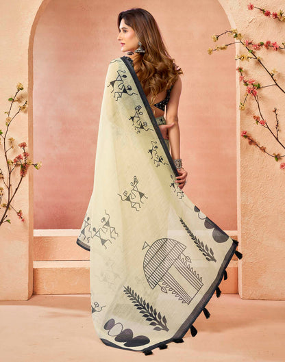 Cream Cotton Printed Printed Saree