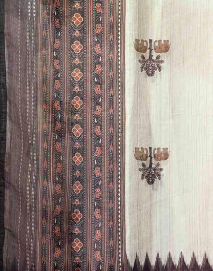 Off White Cotton Printed Printed Saree