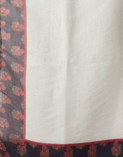 White Cotton Printed Printed Saree