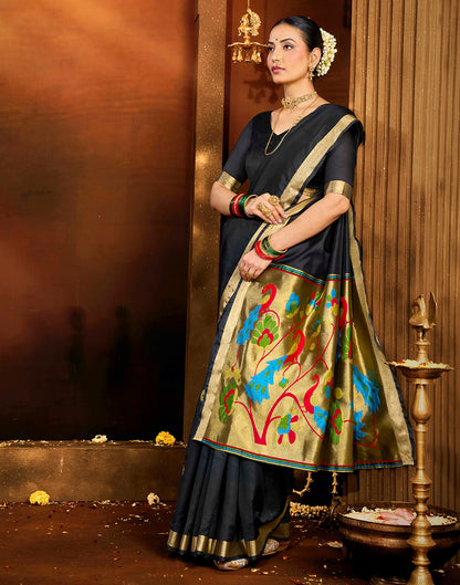 Black Silk Woven Paithani Saree