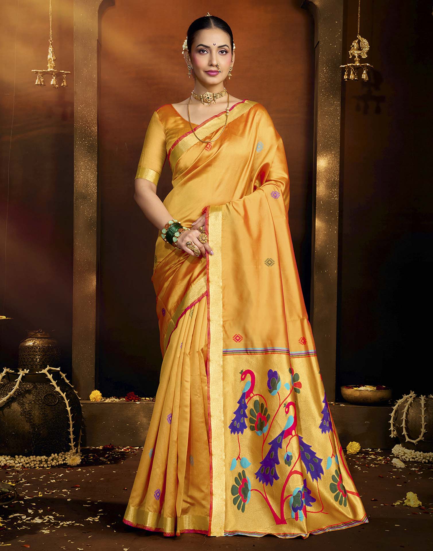 Yellow Silk Woven Paithani Saree