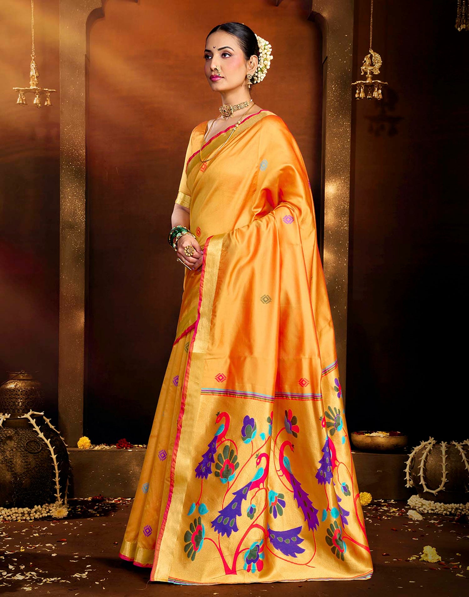 Yellow Silk Woven Paithani Saree
