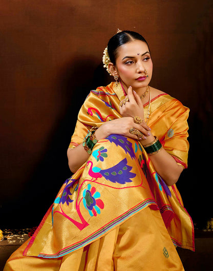 Yellow Silk Woven Paithani Saree