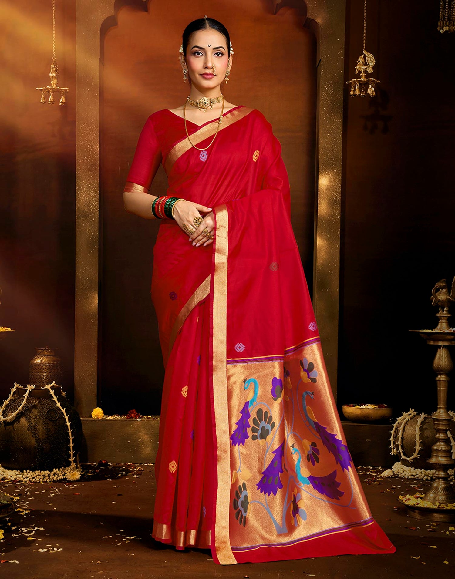 Red Silk Woven Paithani Saree