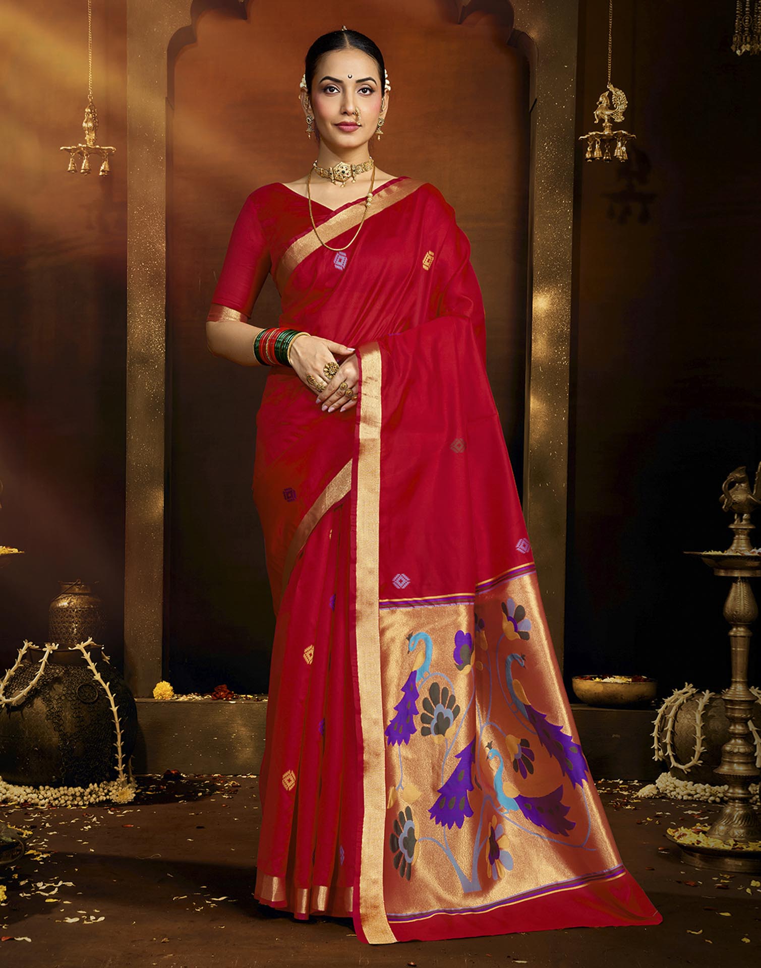 Red Silk Woven Paithani Saree