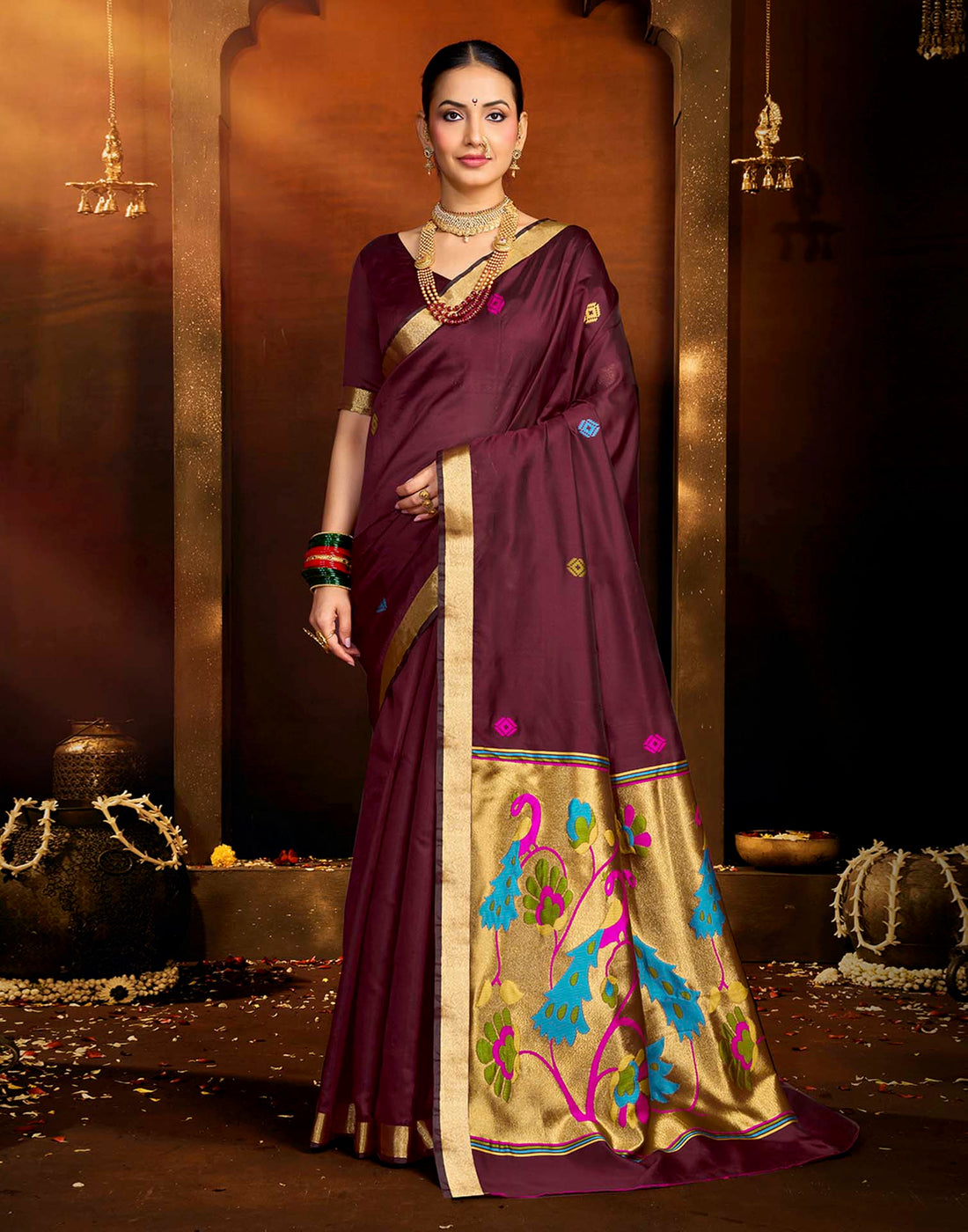 Maroon Silk Woven Paithani Saree
