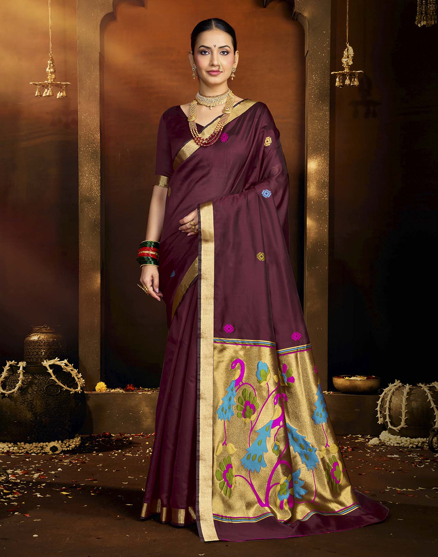 Maroon Silk Woven Paithani Saree