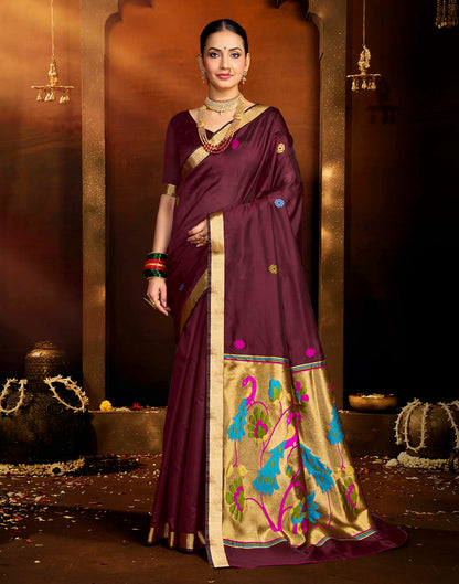 Maroon Silk Woven Paithani Saree