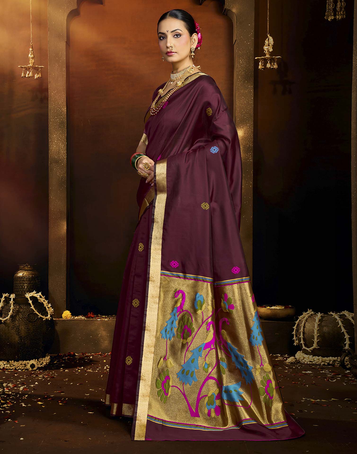 Maroon Silk Woven Paithani Saree