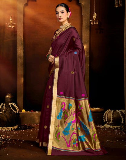 Maroon Silk Woven Paithani Saree