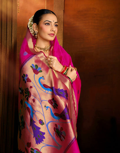 Pink Silk Woven Paithani Saree
