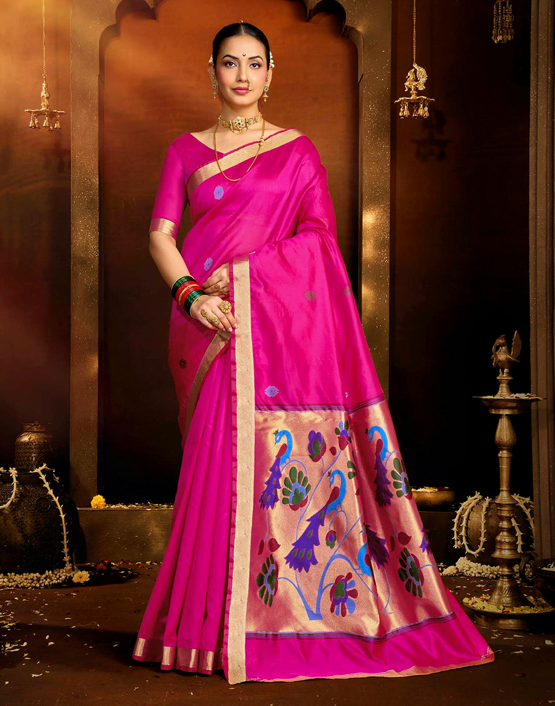 Pink Silk Woven Paithani Saree