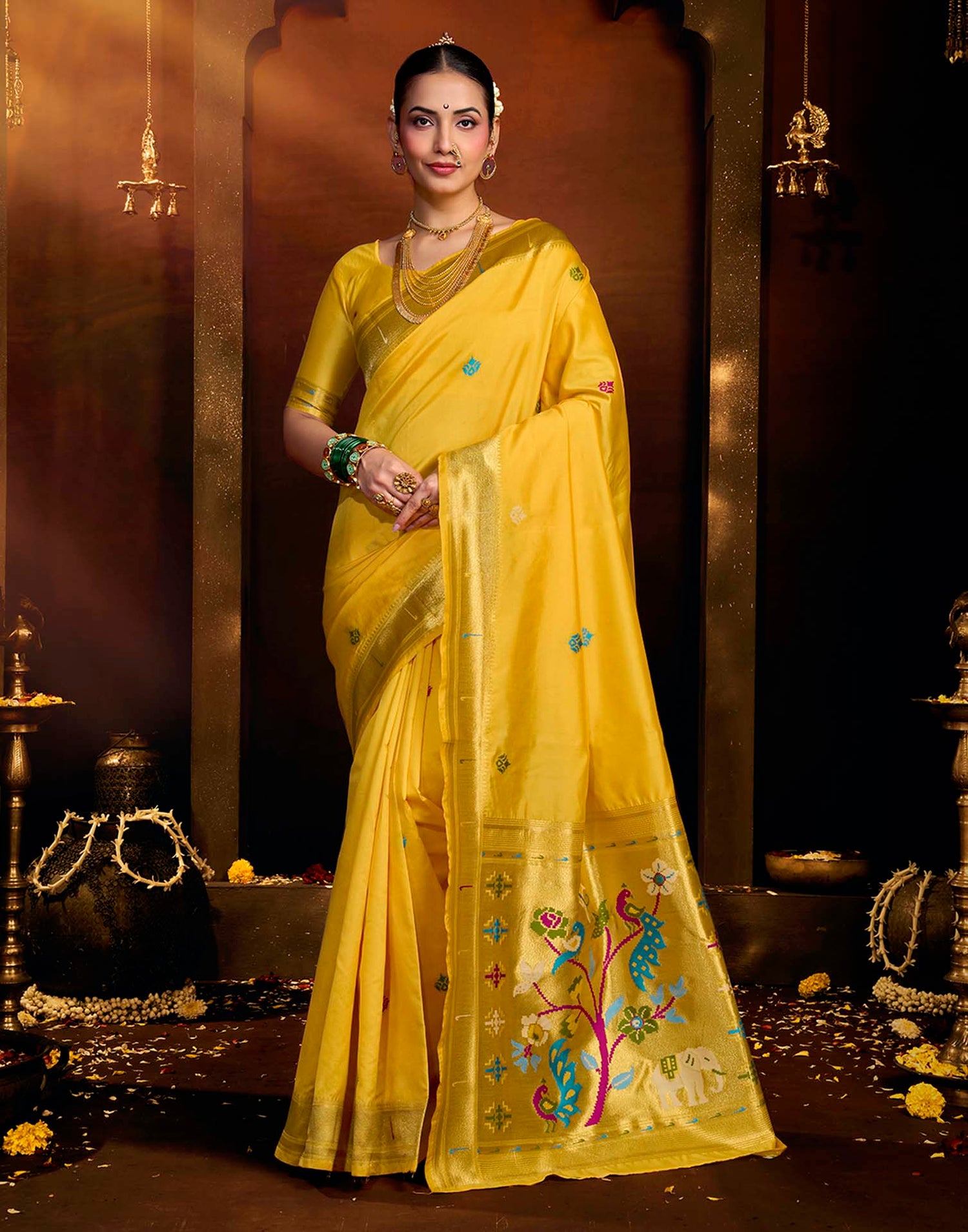 Yellow Silk Woven Paithani Saree