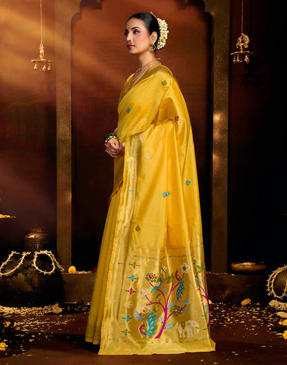 Yellow Silk Woven Paithani Saree
