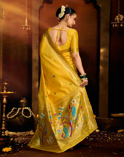 Yellow Silk Woven Paithani Saree