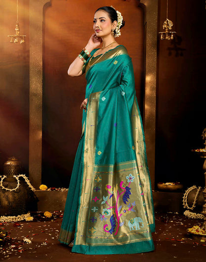 Turquoise Silk Woven Saree