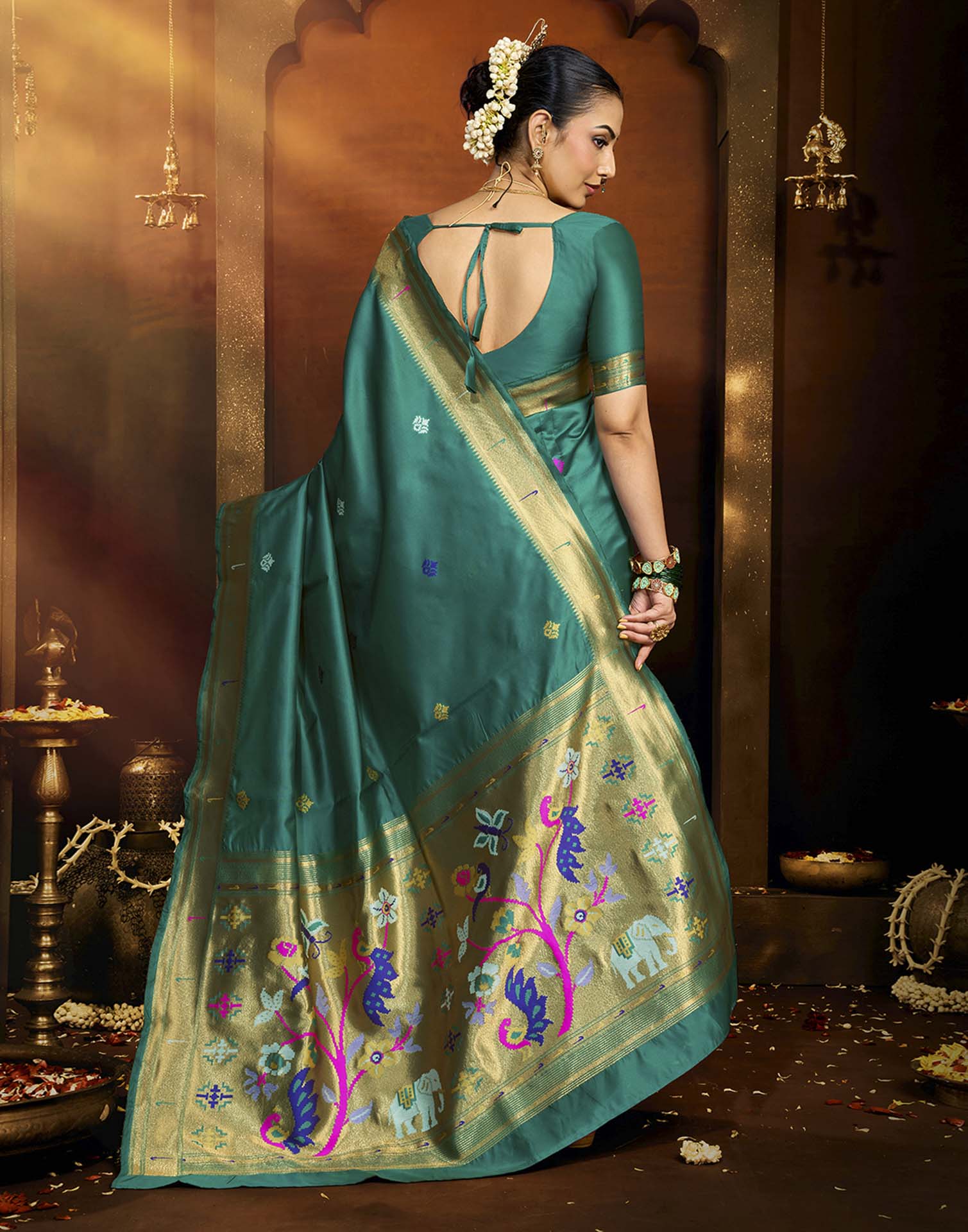 Turquoise Silk Woven Saree