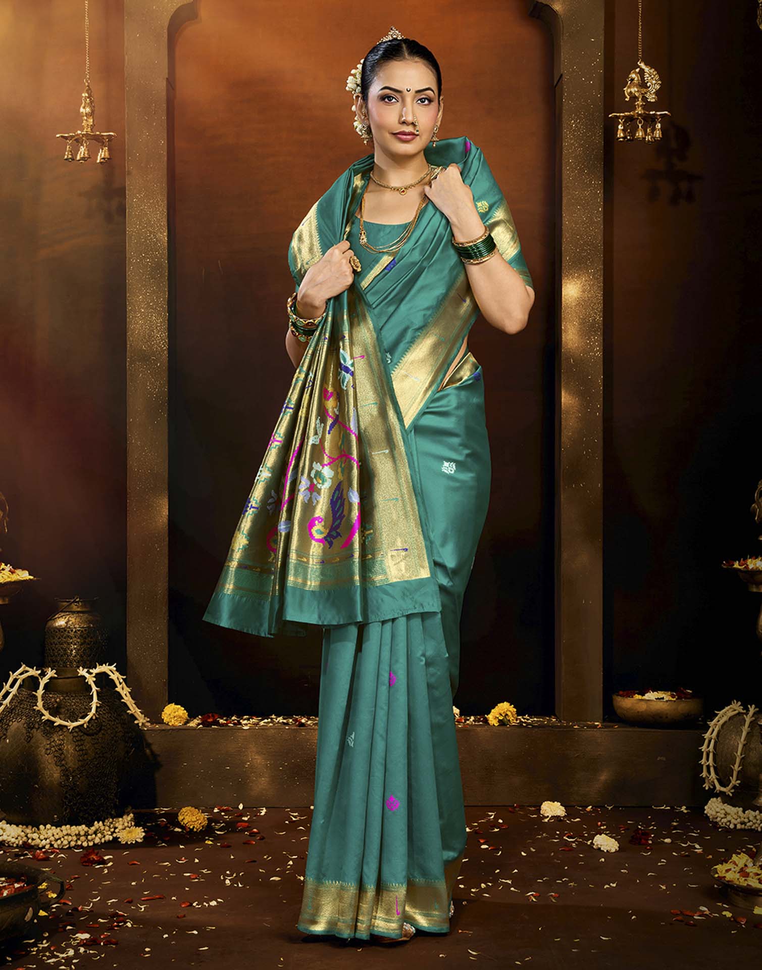 Turquoise Silk Woven Saree