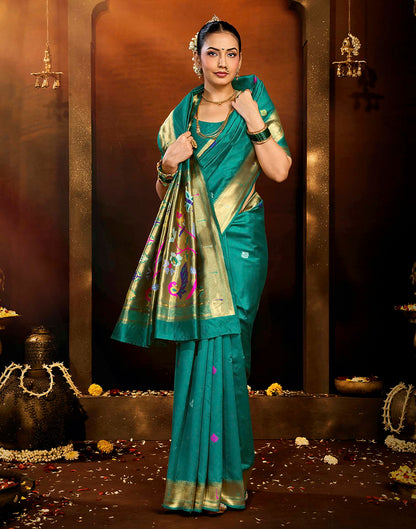 Turquoise Silk Woven Saree
