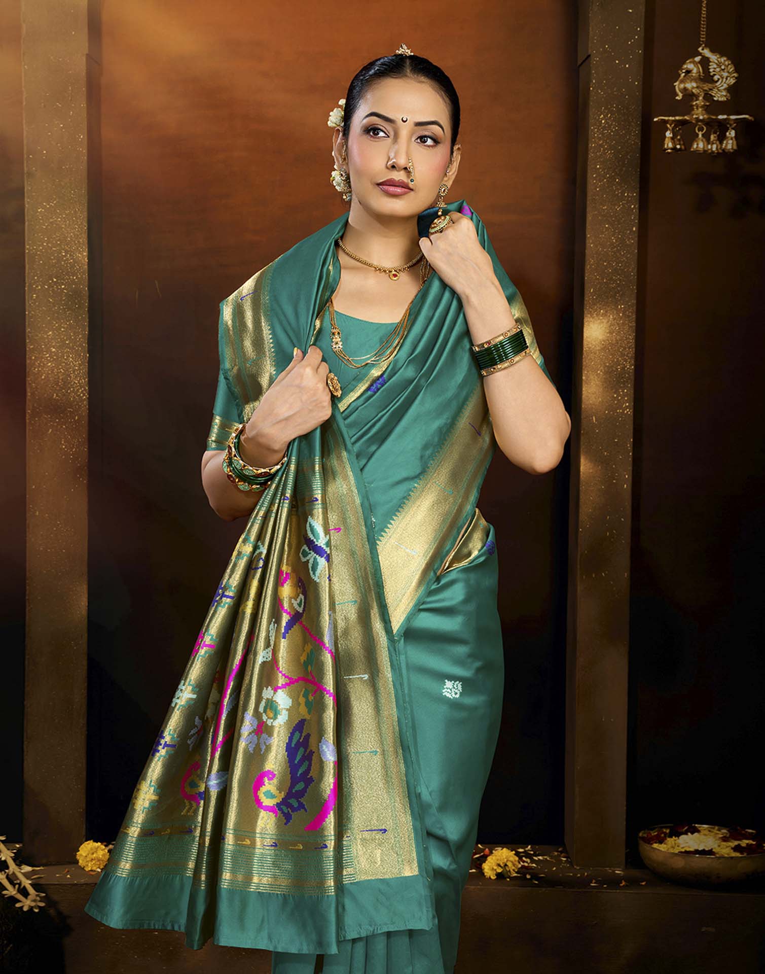 Turquoise Silk Woven Saree