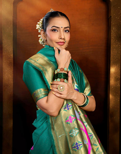 Turquoise Silk Woven Saree