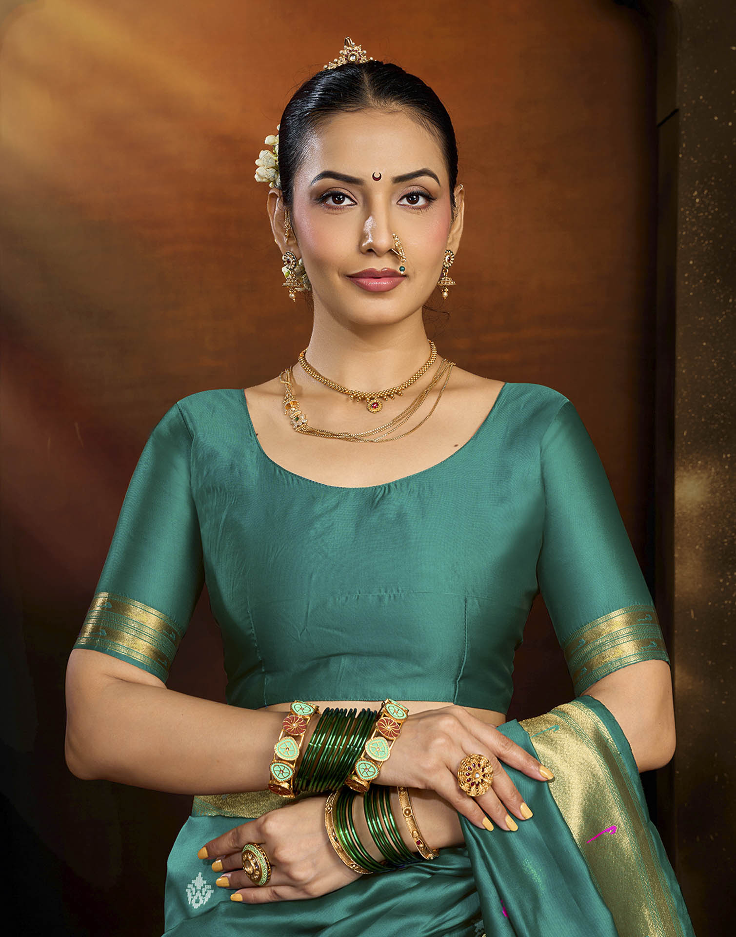 Turquoise Silk Woven Saree
