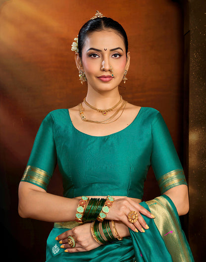 Turquoise Silk Woven Saree