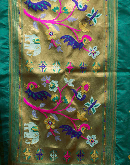 Turquoise Silk Woven Saree