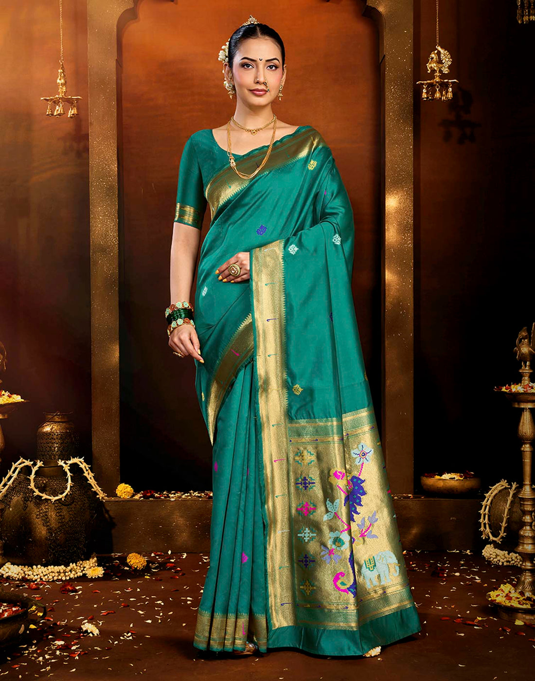 Turquoise Silk Woven Saree
