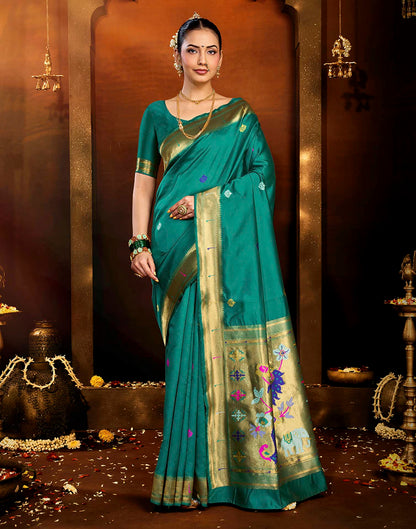 Turquoise Silk Woven Saree