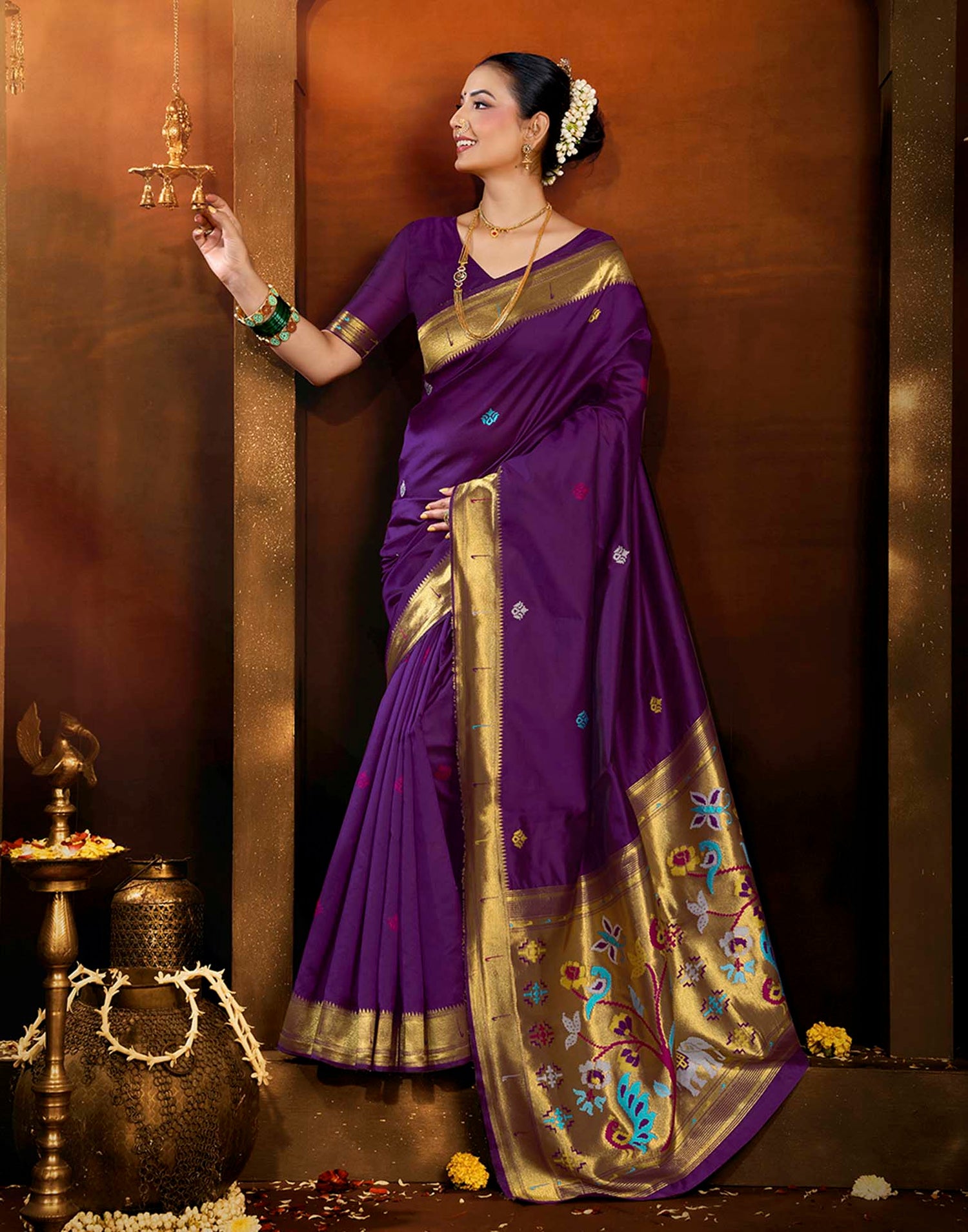 Purple Silk Woven Paithani Saree