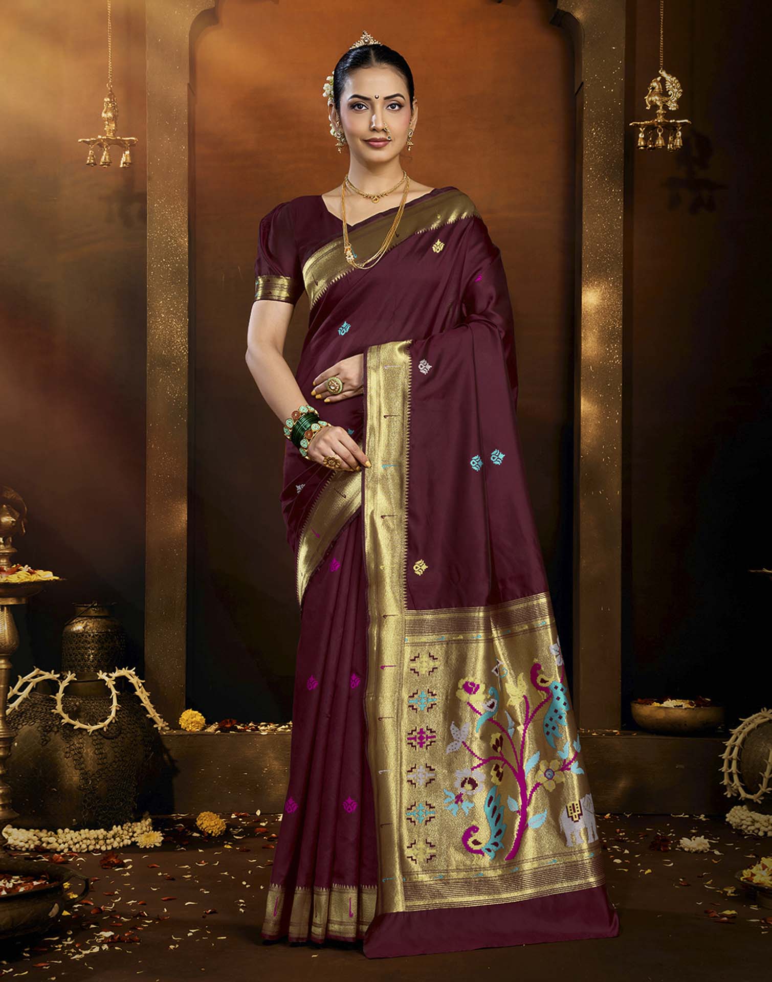 Brown Silk Woven Paithani Saree