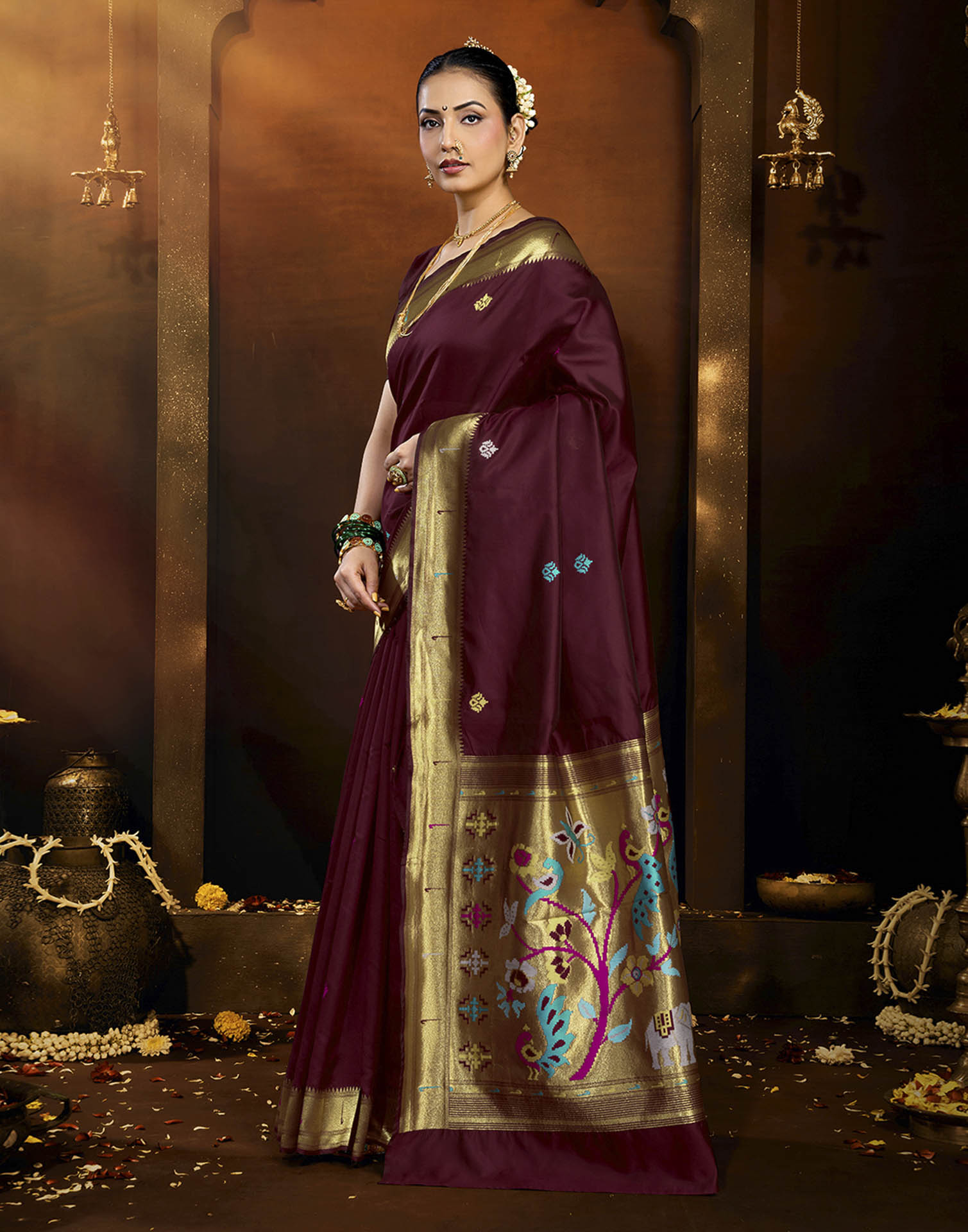 Brown Silk Woven Paithani Saree