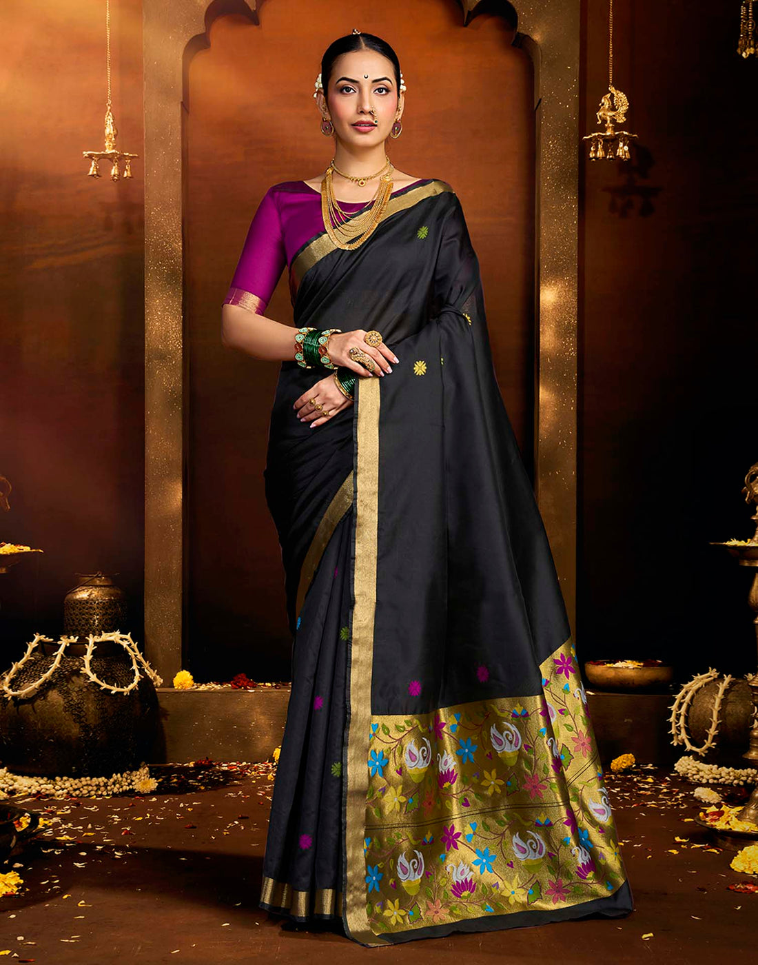 Black Silk Woven Paithani Saree