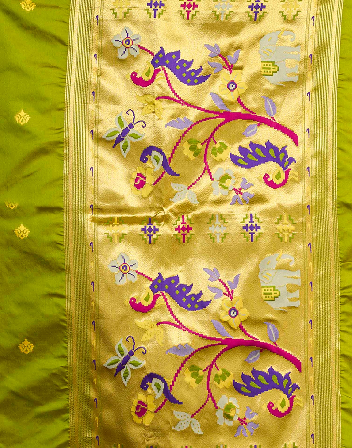 Parrot Green Silk Woven Paithani Saree