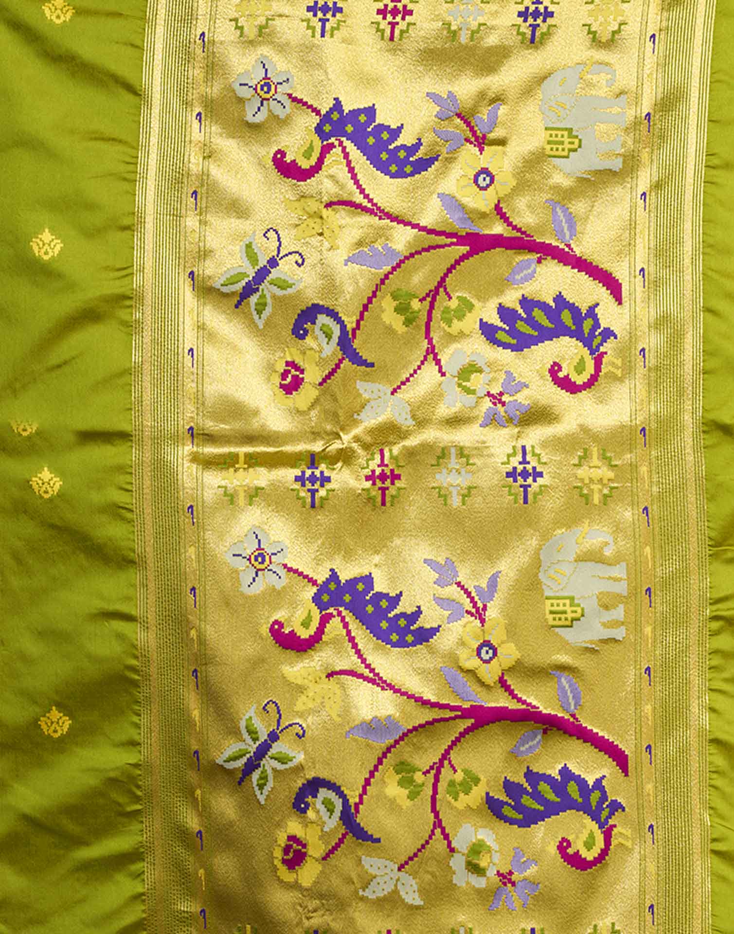 Parrot Green Silk Woven Paithani Saree